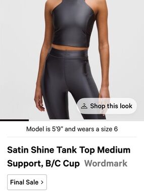 lululemon athletica Satin-Look Cropped Tank with bra — grey